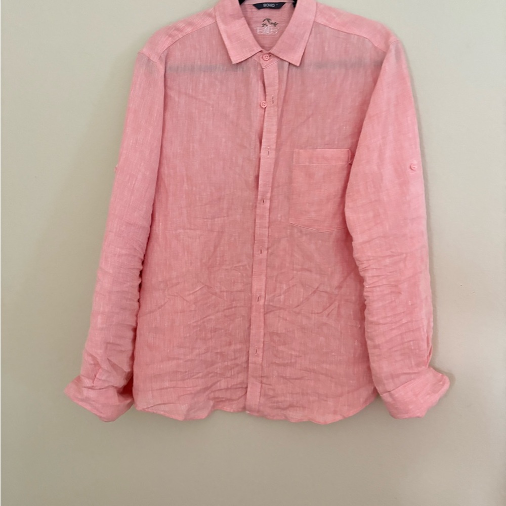 Men's Pink Linen Button-Up Shirt